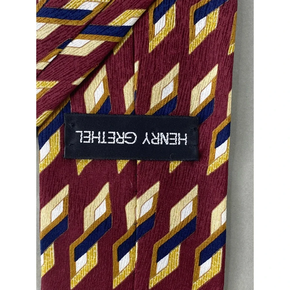 Henry Grethel Mens Tie Silk Burgundy Geometric Abstract Artsy Career 56.5x4